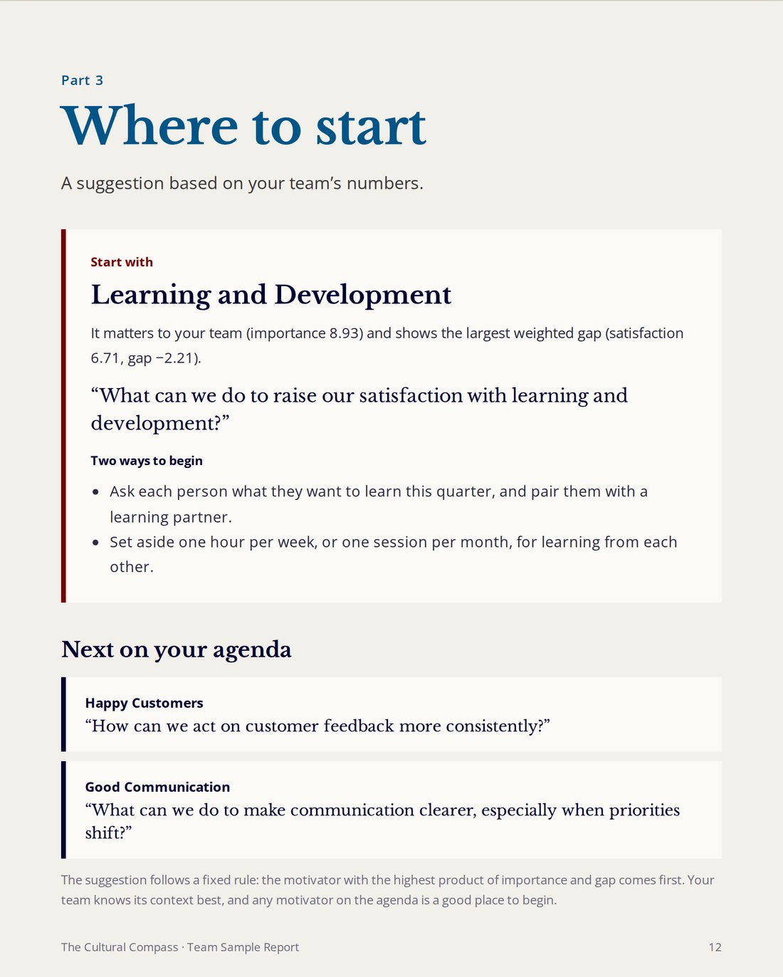 Cultural Compass report page: Where to start