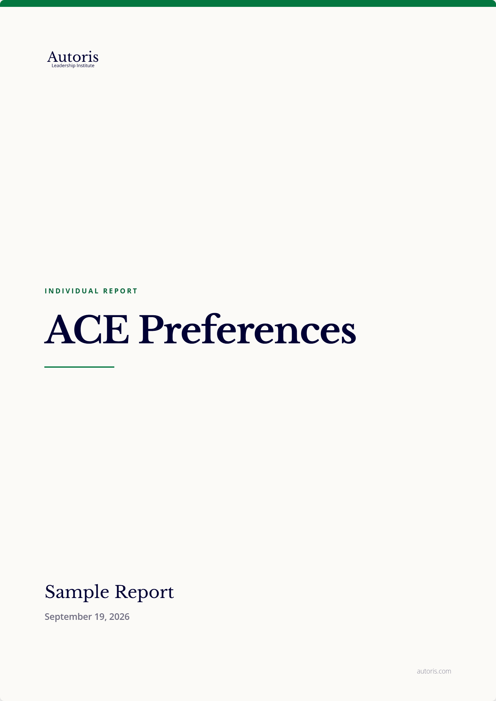 ACE Preferences sample report cover